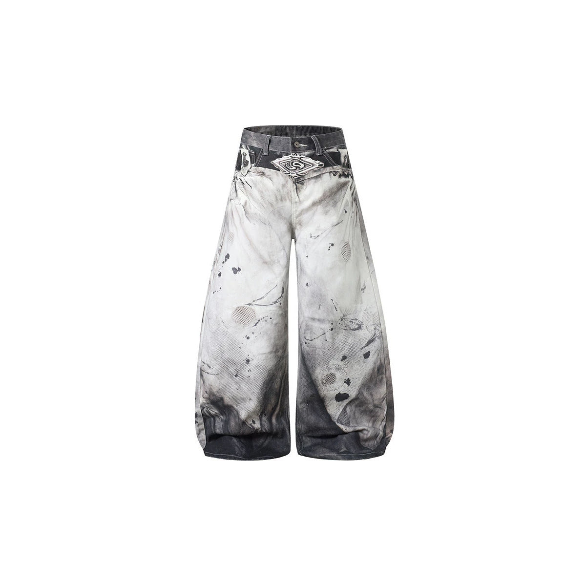 Ink-Splatter Wide-Leg Denim Pants