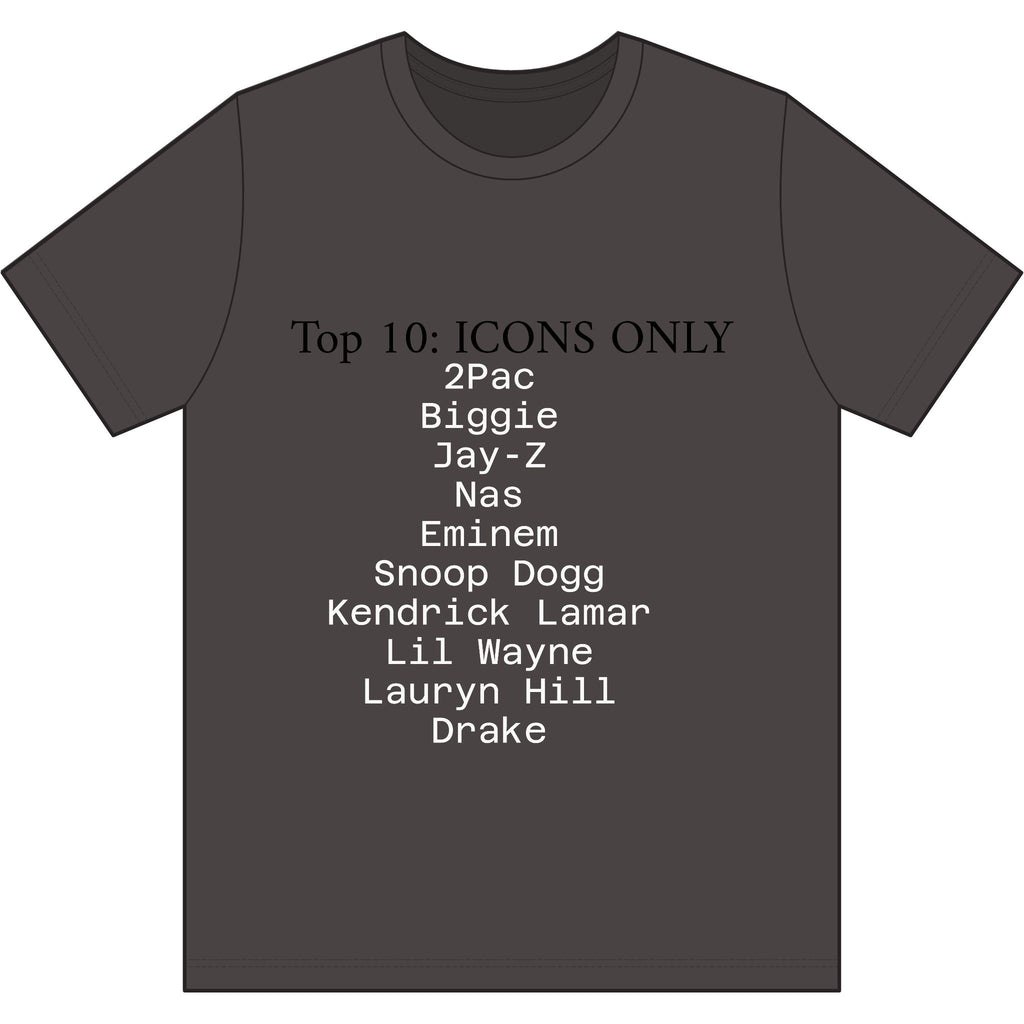 Hip Hop Legends T-Shirt — "Top 10: ICONS ONLY" Rap Icons Tee
