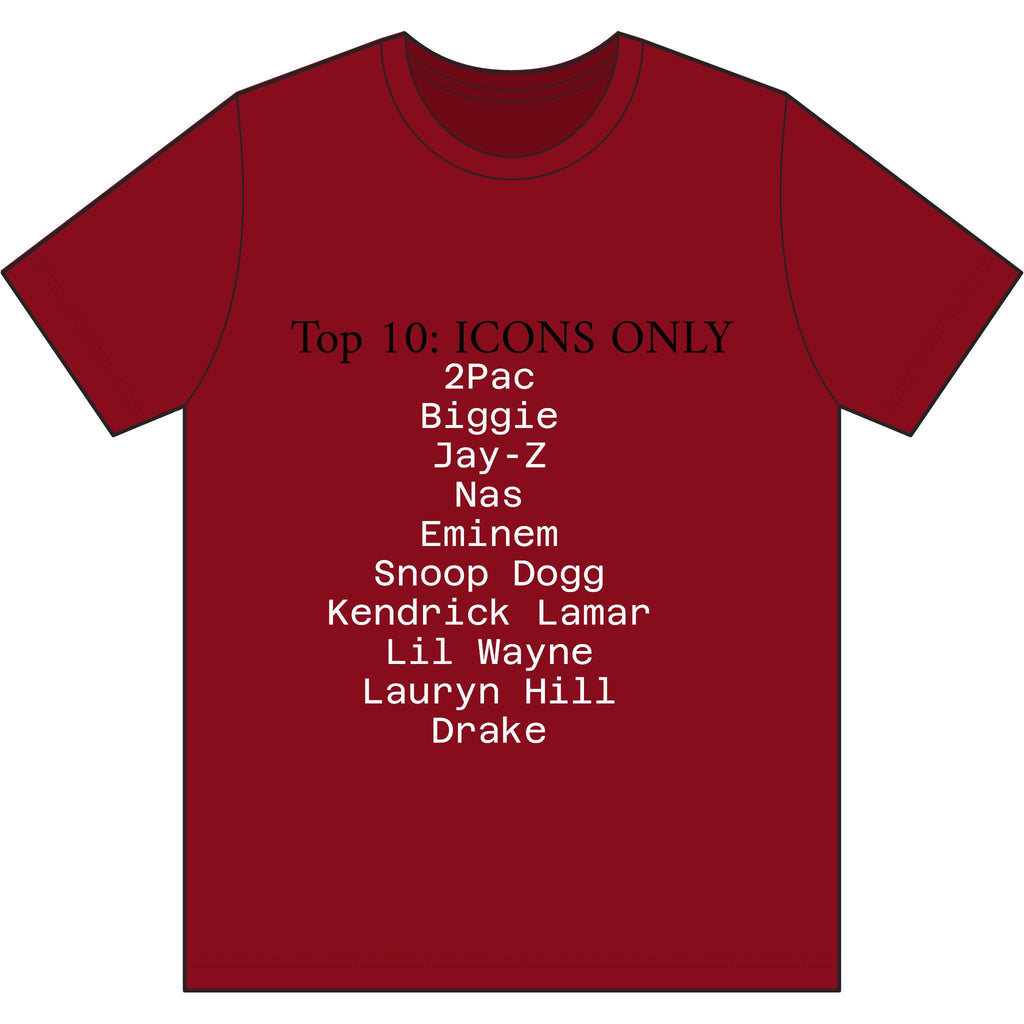Hip Hop Legends T-Shirt — "Top 10: ICONS ONLY" Rap Icons Tee