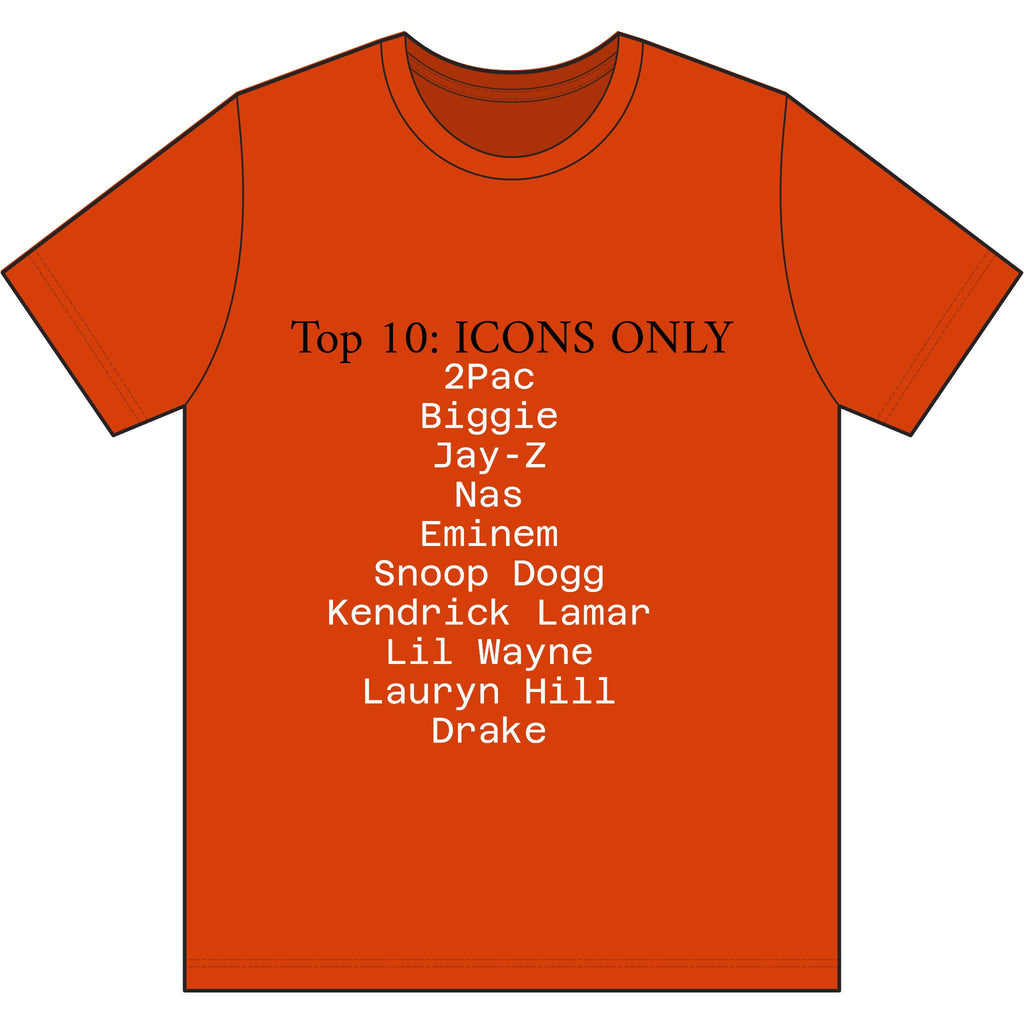 Hip Hop Legends T-Shirt — "Top 10: ICONS ONLY" Rap Icons Tee