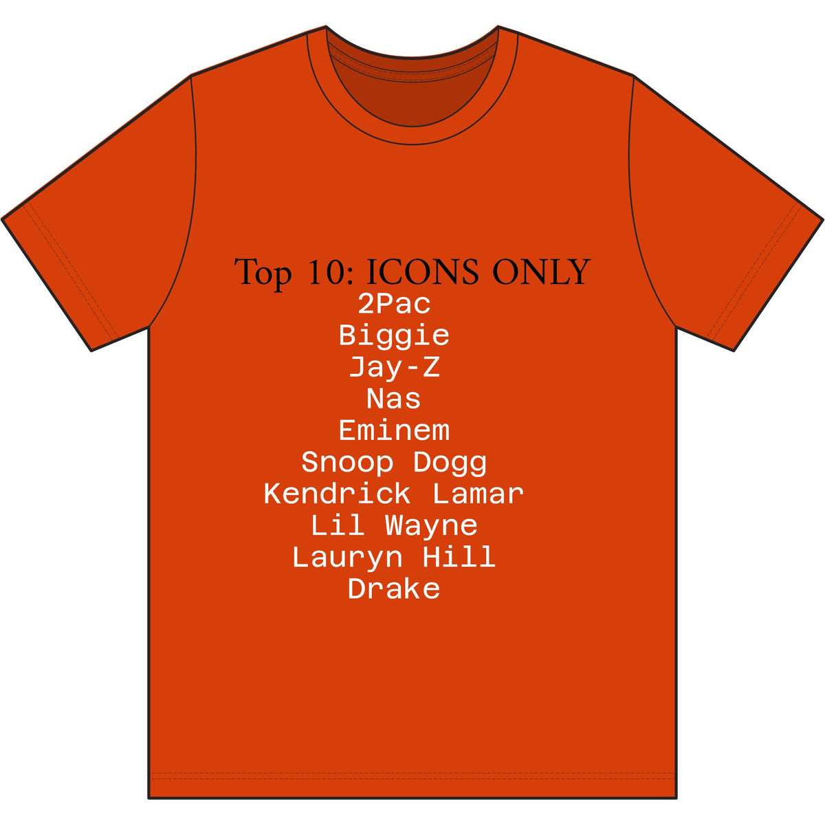 Hip Hop Legends T-Shirt — "Top 10: ICONS ONLY" Rap Icons Tee