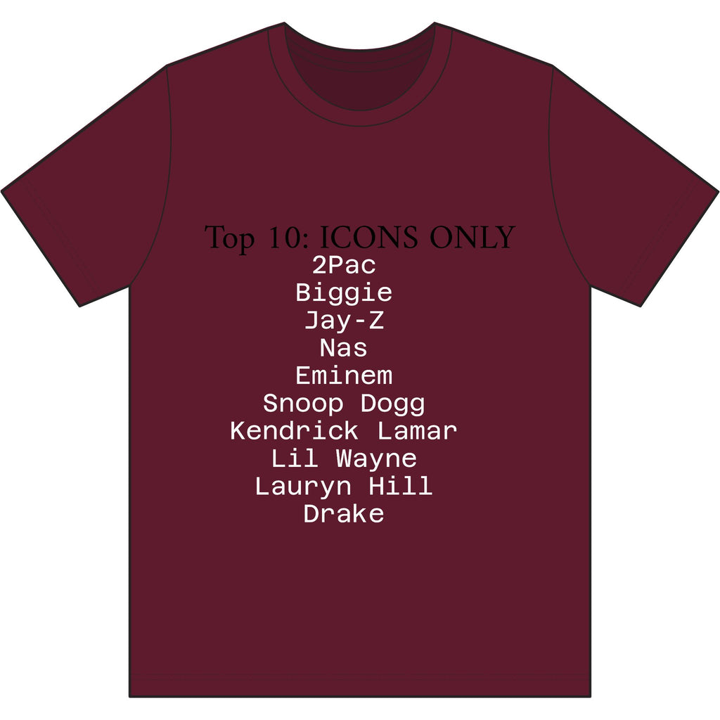 Hip Hop Legends T-Shirt — "Top 10: ICONS ONLY" Rap Icons Tee