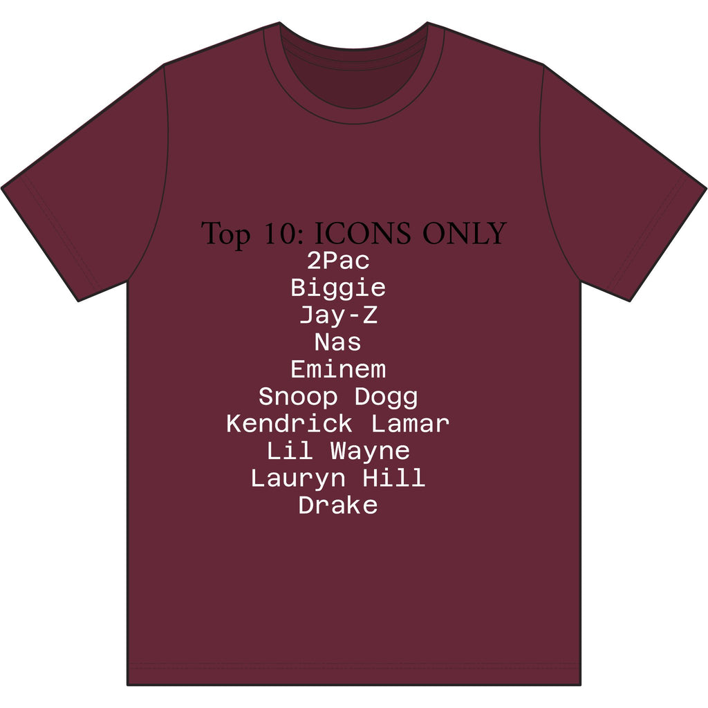 Hip Hop Legends T-Shirt — "Top 10: ICONS ONLY" Rap Icons Tee