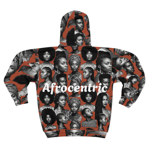Afrocentric Faces Zip Hoodie — Black Excellence All-Over Print