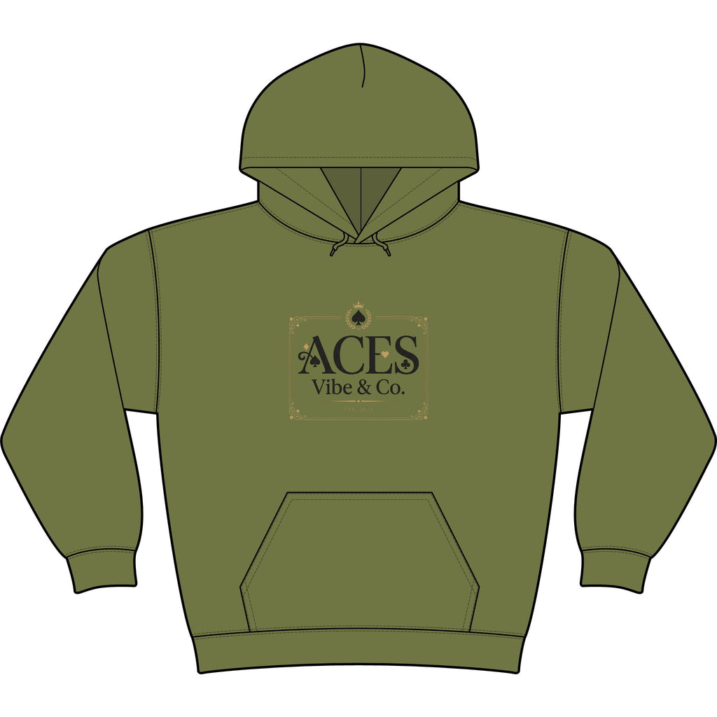 Aces Vibe & Co. Stencil Hoodie — Black Minimalist Logo Pullover