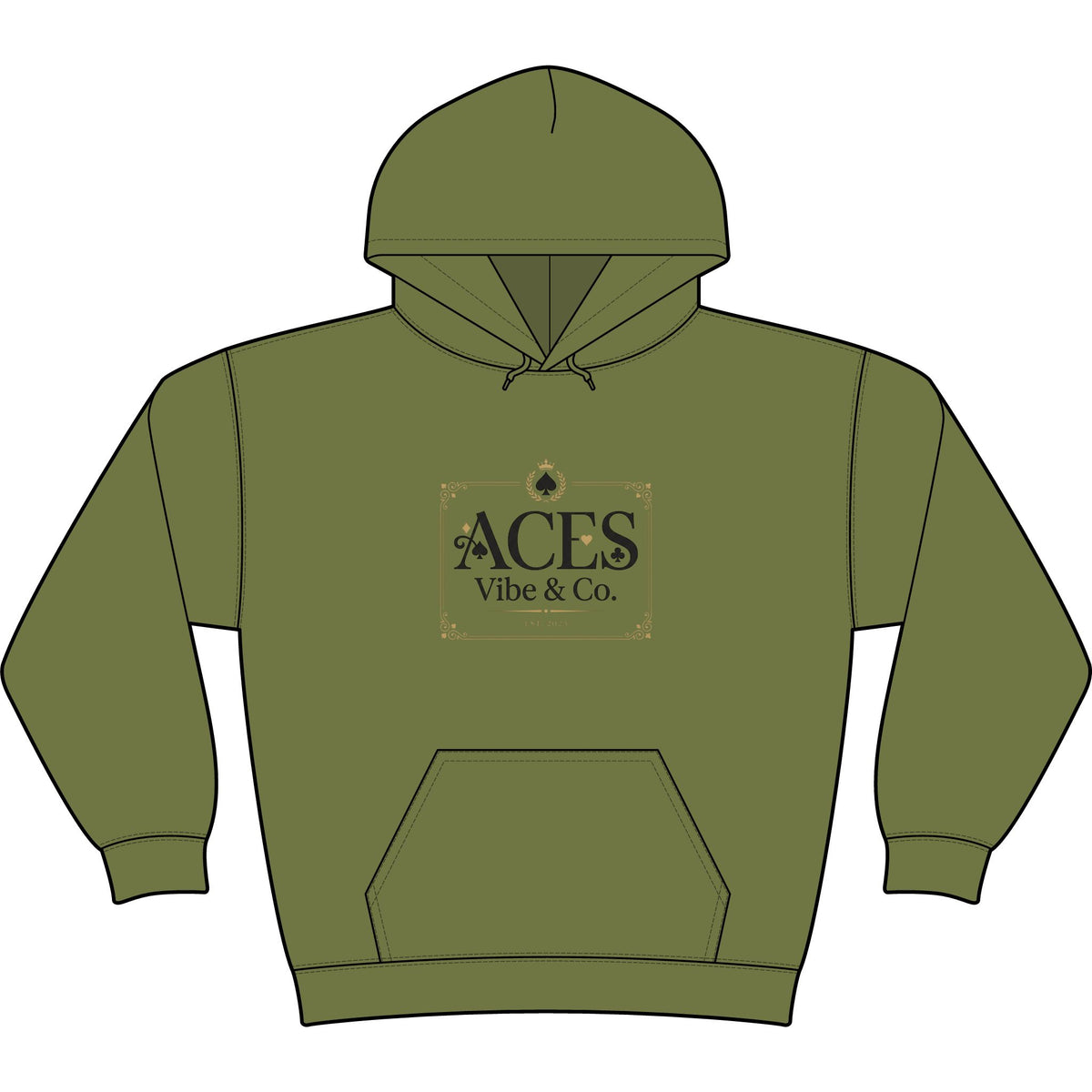 Aces Vibe & Co. Stencil Hoodie — Black Minimalist Logo Pullover