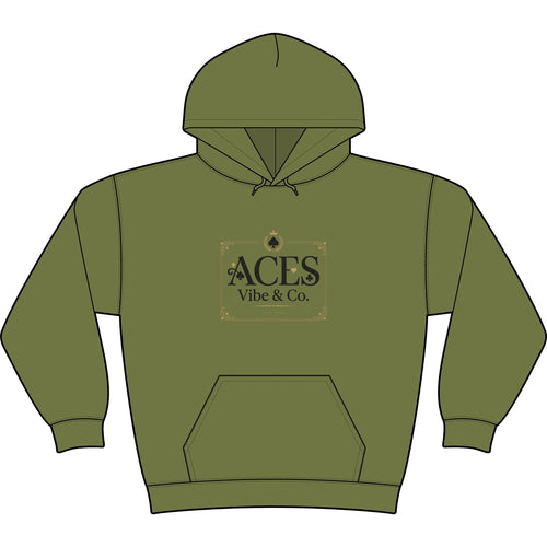 Aces Vibe & Co. Stencil Hoodie — Black Minimalist Logo Pullover
