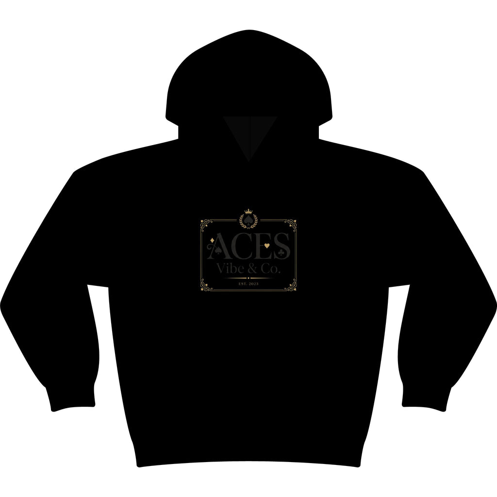 Aces Vibe & Co. Stencil Hoodie — Black Minimalist Logo Pullover