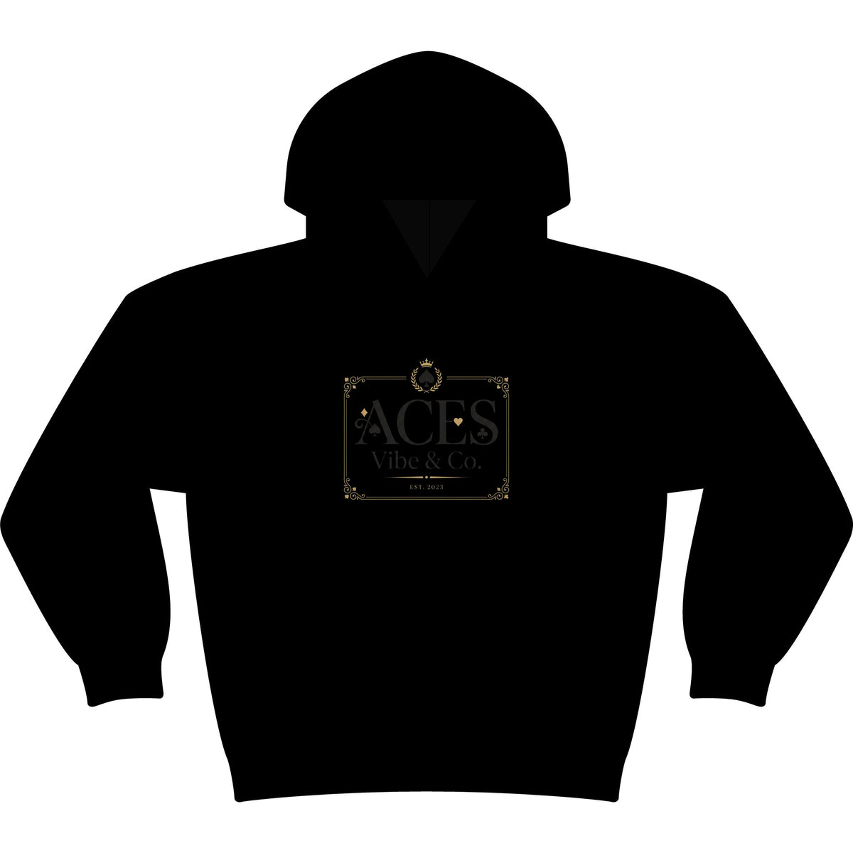 Aces Vibe & Co. Stencil Hoodie — Black Minimalist Logo Pullover
