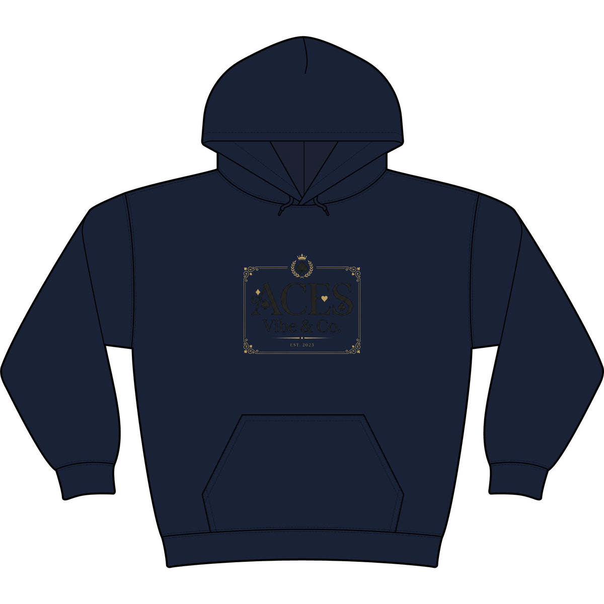 Aces Vibe & Co. Stencil Hoodie — Black Minimalist Logo Pullover