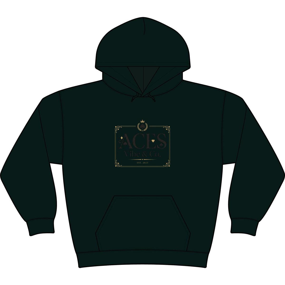 Aces Vibe & Co. Stencil Hoodie — Black Minimalist Logo Pullover
