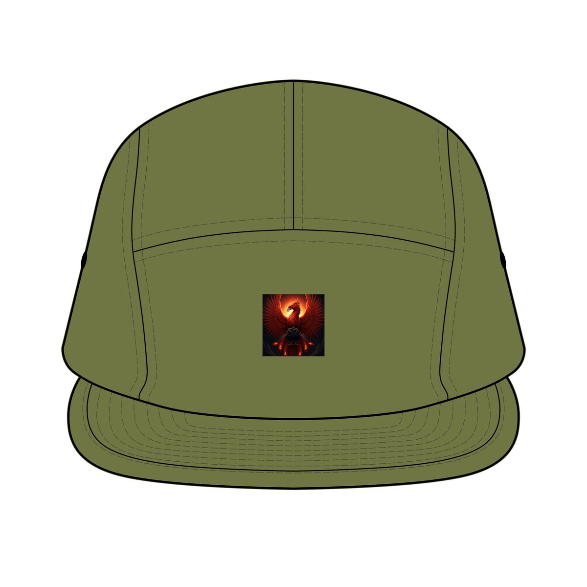 Finn Embers Patch Cap — Fiery Phoenix Five-Panel Hat