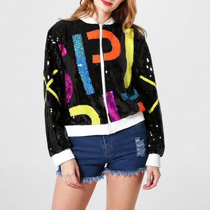 Women's Multicolor Sequin Bomber Jacket