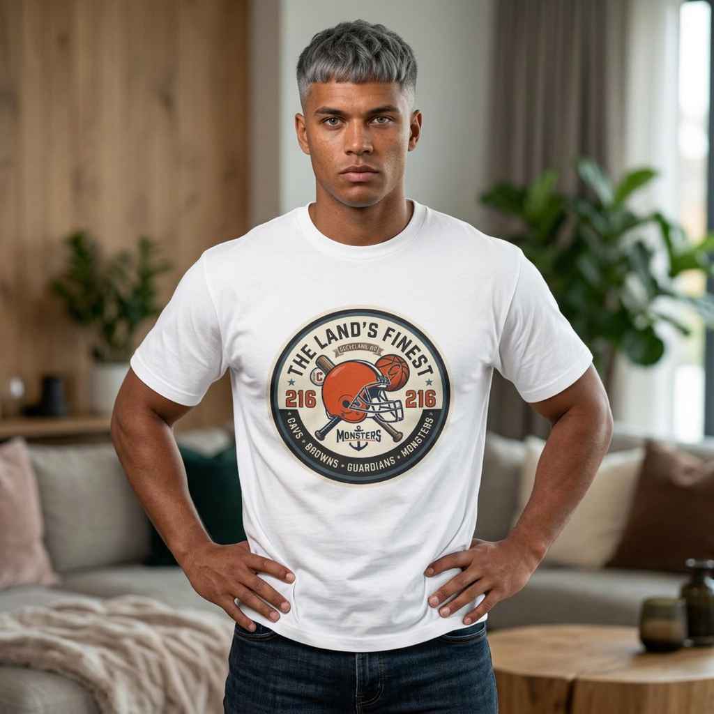 The Land's Finest Tee — Retro Browns Football Helmet Graphic