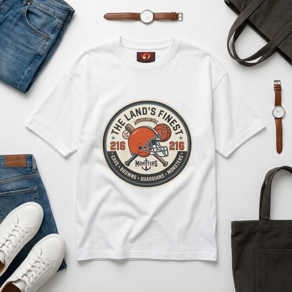 The Land's Finest Tee — Retro Browns Football Helmet Graphic