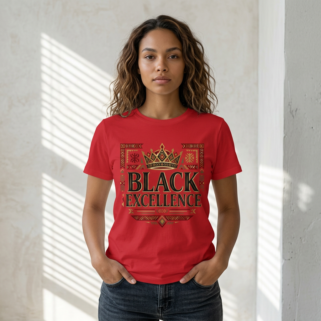 Black Excellence Graphic Tee – Crowned Afrocentric Pride Shirt