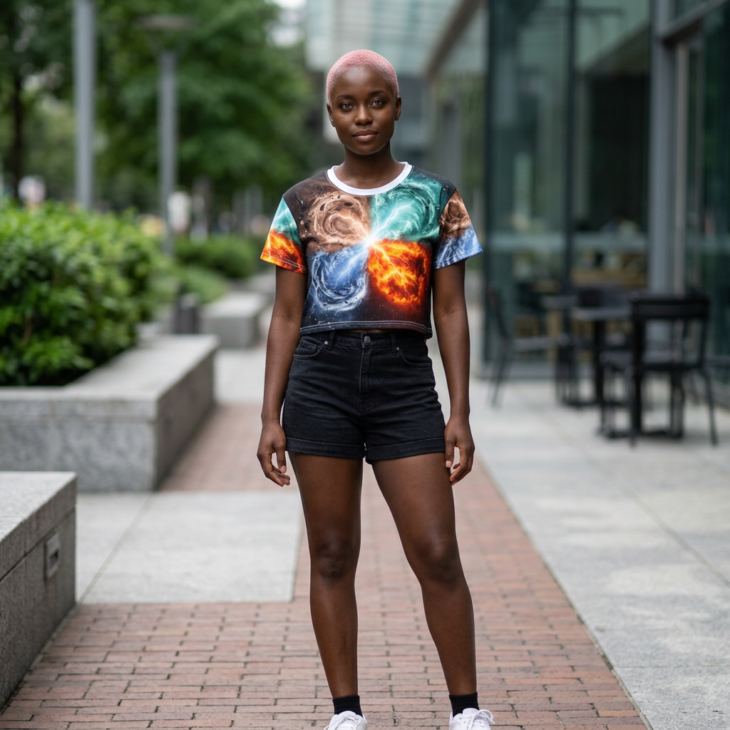 Elemental Energy Crop Tee — Fire, Water, Earth & Air All-Over Print