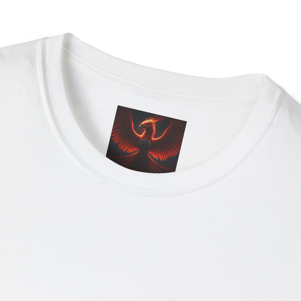 White t-shirt with a black label featuring 'Kingdom Reign' logo on a white background