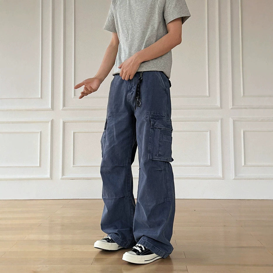 Washed Straight-Leg Drawstring Jeans