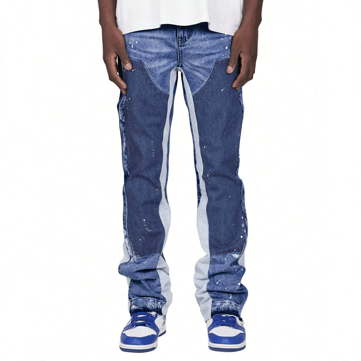 Layered Patchwork Straight-Leg Jeans
