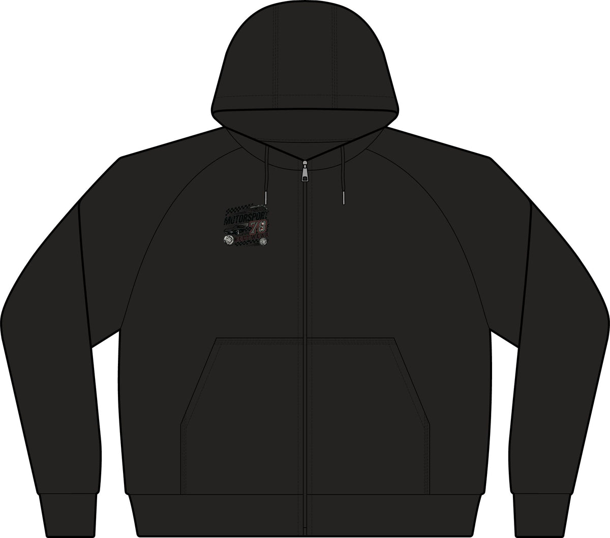 Dark Grey Full-Zip Hoodie with Small Chest Graphic — Fiery Skull & Text Designs