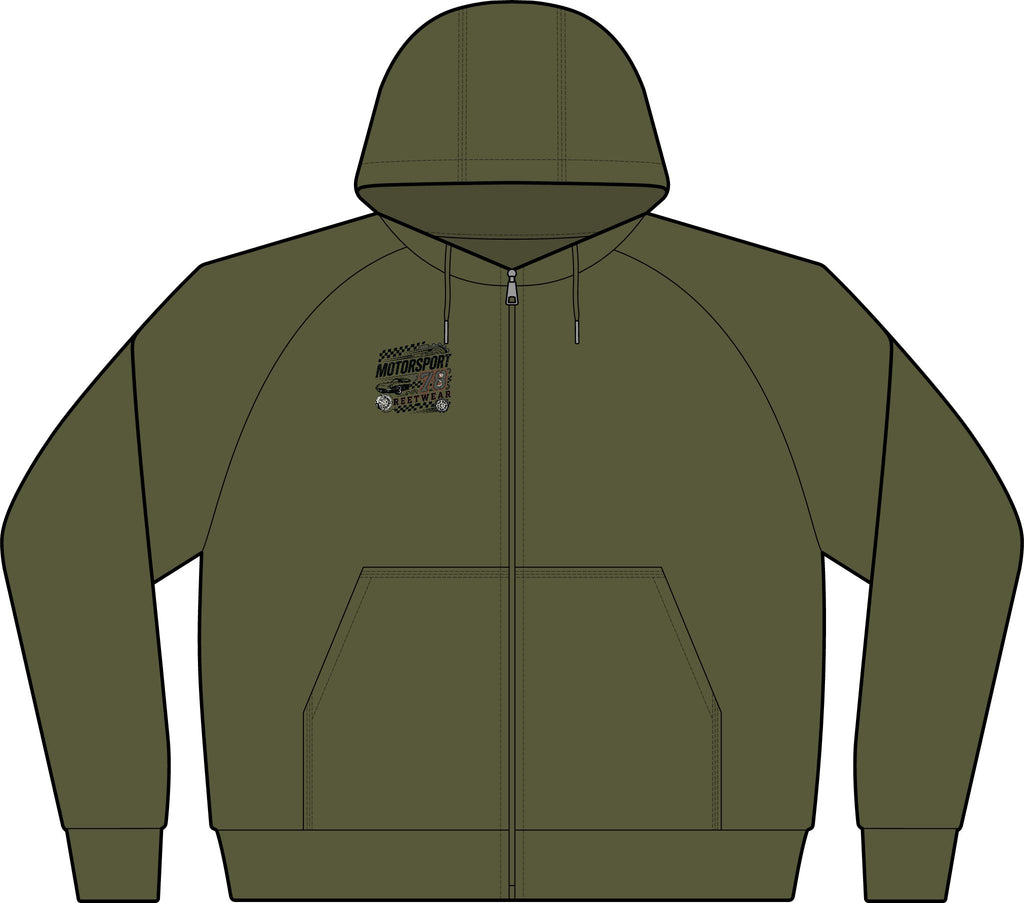 Dark Grey Full-Zip Hoodie with Small Chest Graphic — Fiery Skull & Text Designs