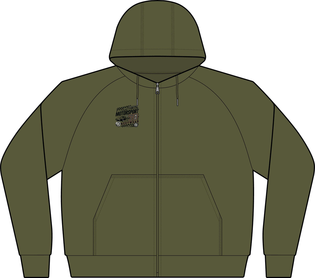 Dark Grey Full-Zip Hoodie with Small Chest Graphic — Fiery Skull & Text Designs