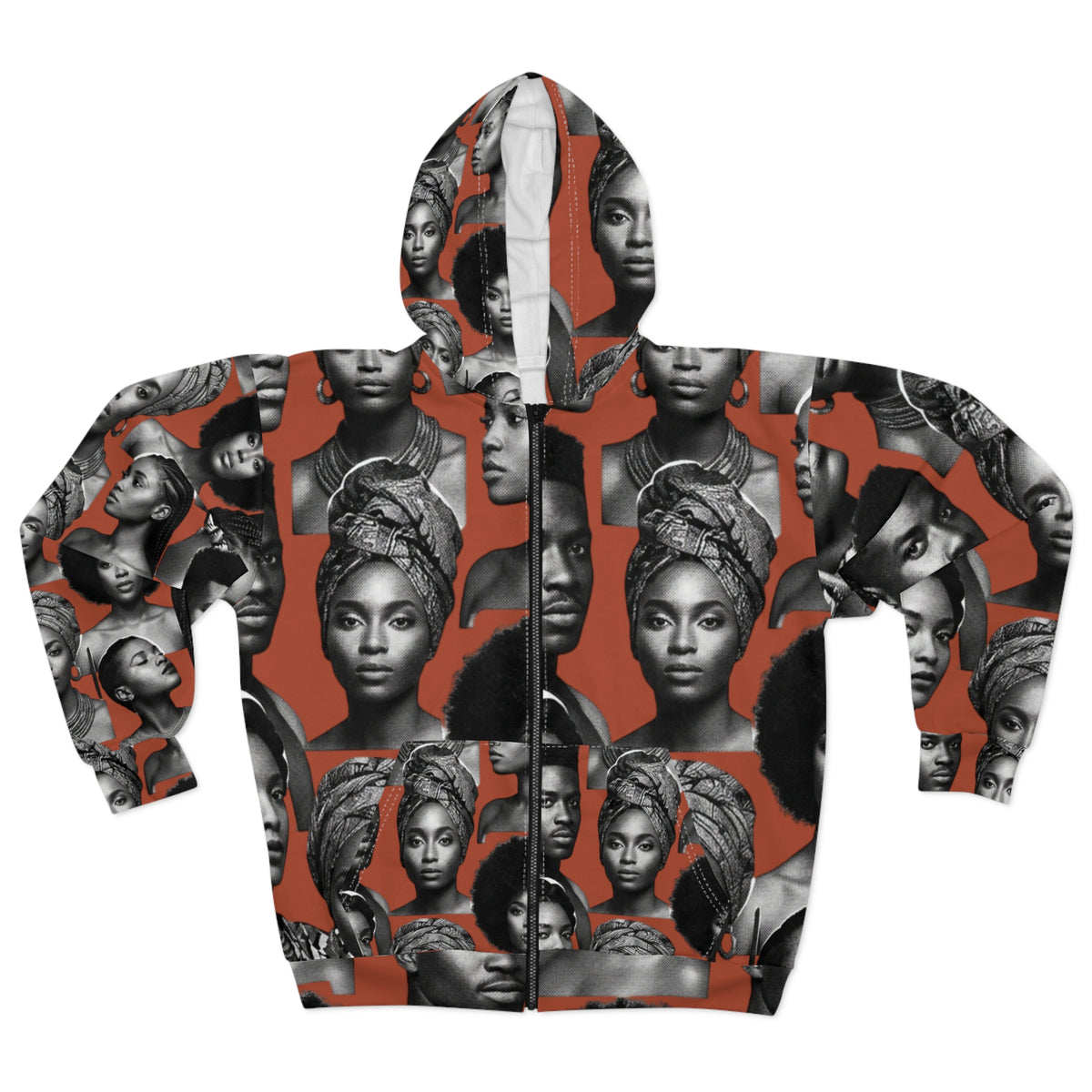Afrocentric Faces Zip Hoodie — Black Excellence All-Over Print