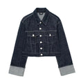 Hemming Sleeve Denim Set — Women's Cropped Jacket & Trousers