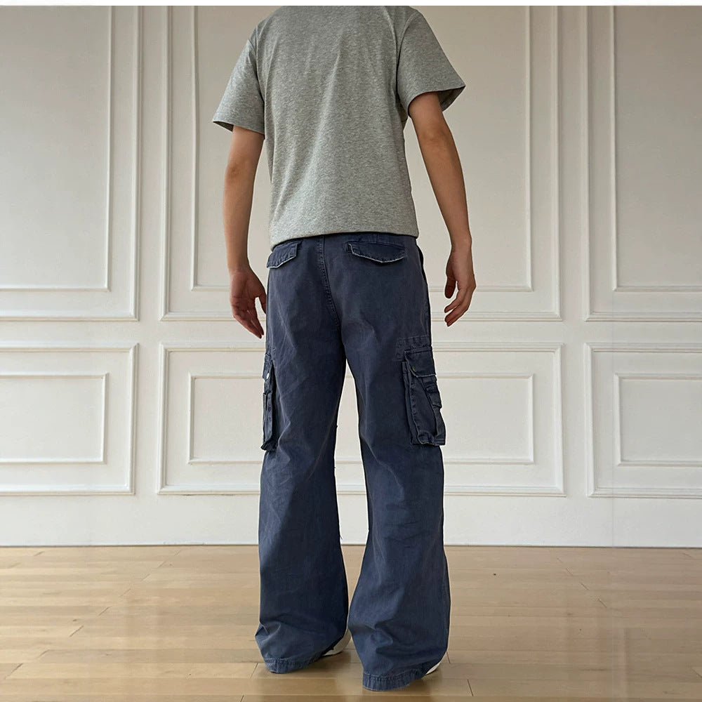 Washed Straight-Leg Drawstring Jeans
