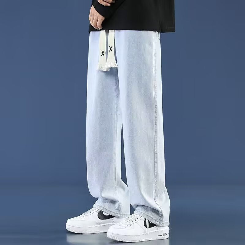 Drawstring Straight-Leg Denim Pants
