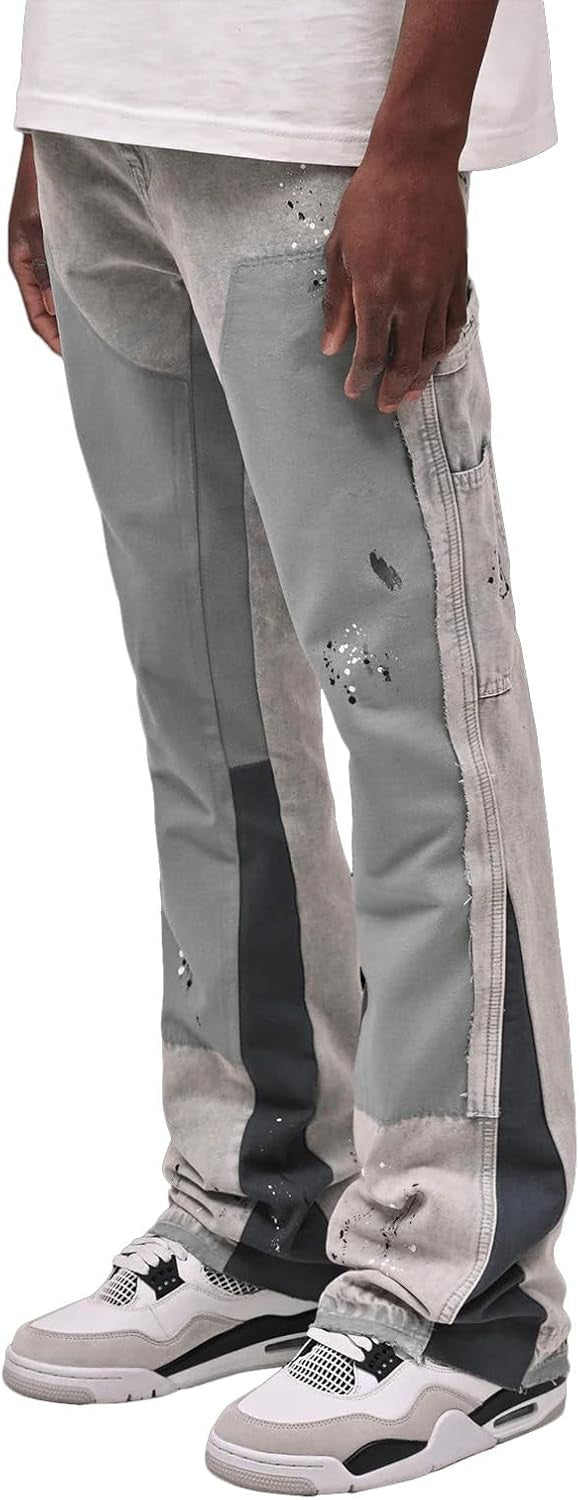 Layered Patchwork Straight-Leg Jeans