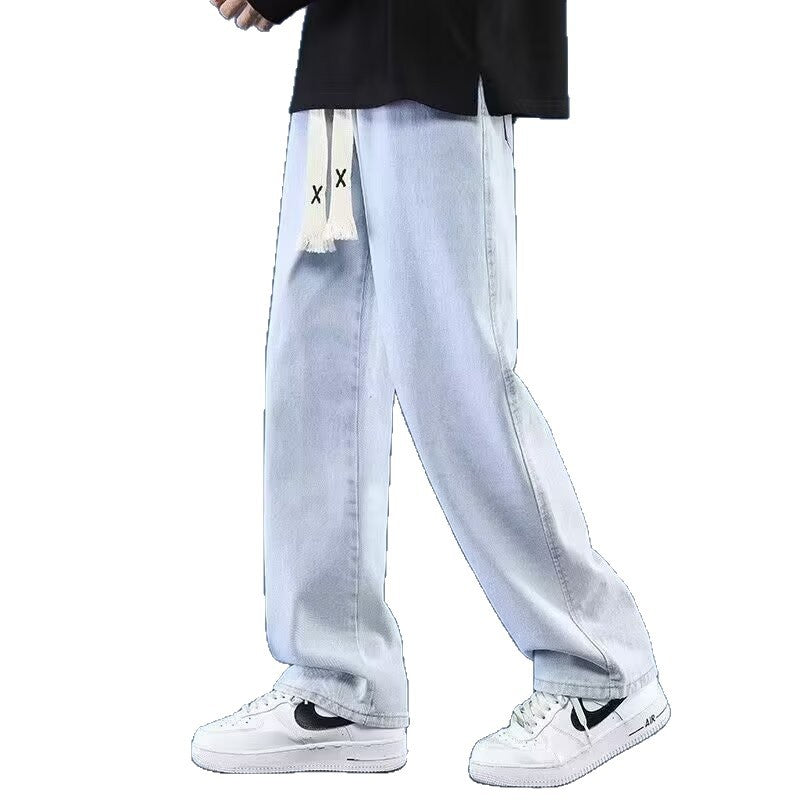 Drawstring Straight-Leg Denim Pants