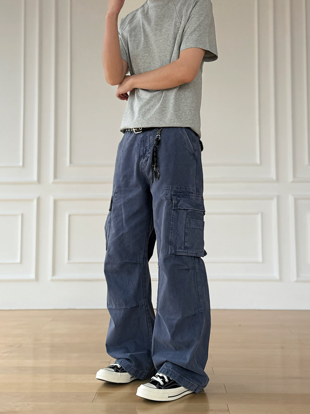 Washed Straight-Leg Drawstring Jeans