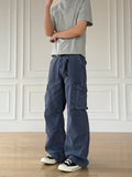 Washed Straight-Leg Drawstring Jeans