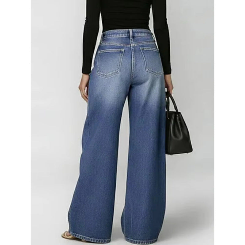 Metal Eyelet High-Waist Wide-Leg Jeans