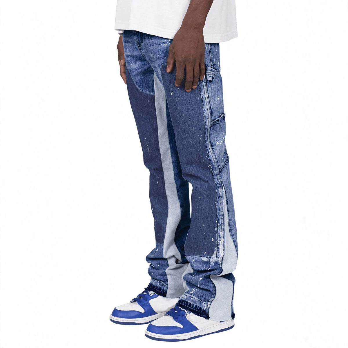 Layered Patchwork Straight-Leg Jeans