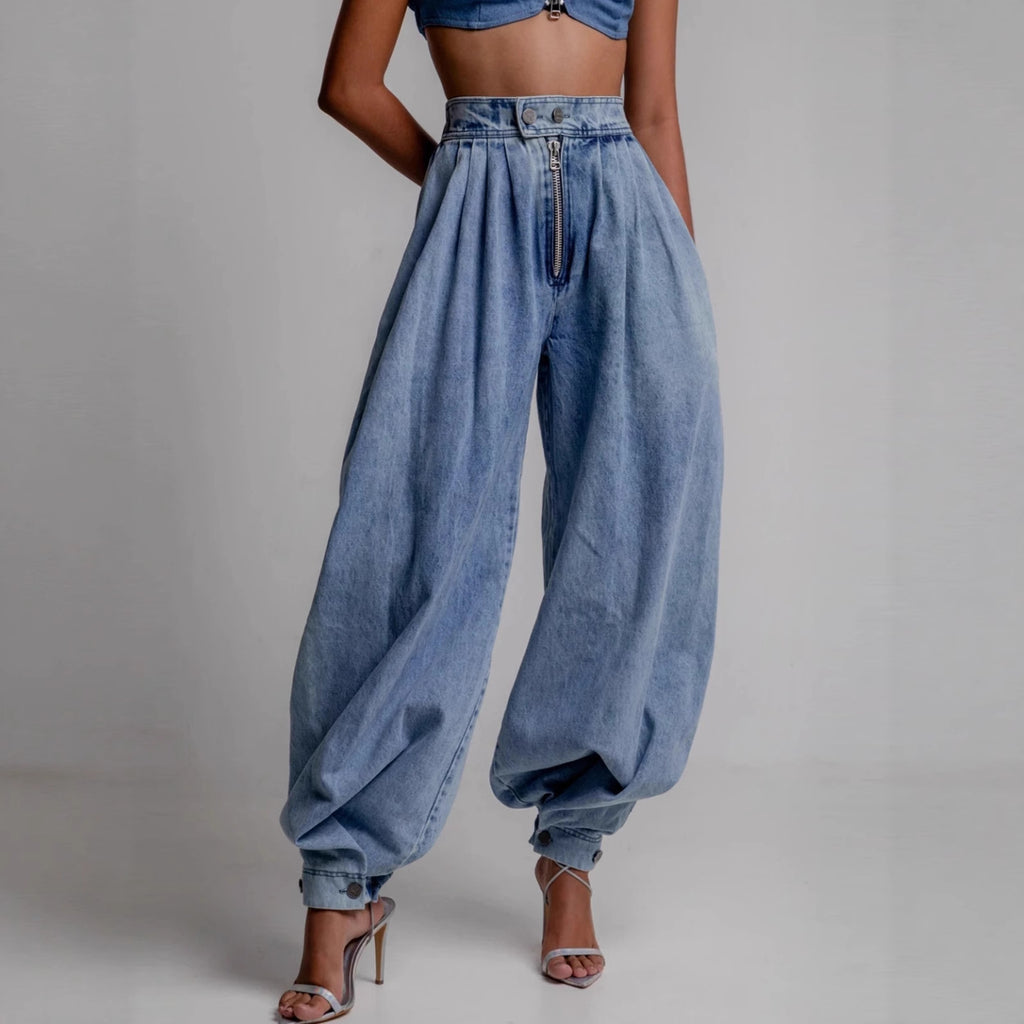 High-Waist Zip-Leg Tie-Detail Jeans