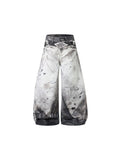 Ink-Splatter Wide-Leg Denim Pants