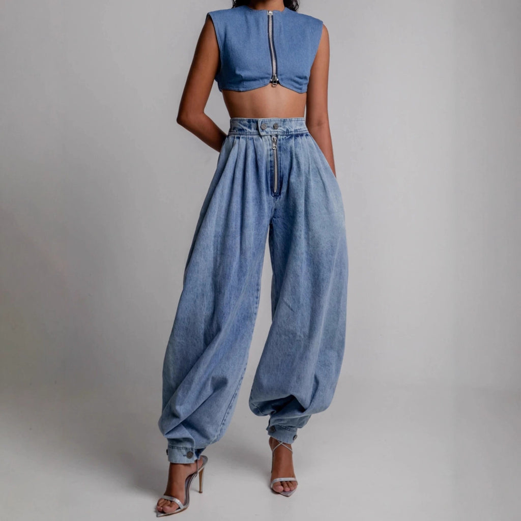 High-Waist Zip-Leg Tie-Detail Jeans