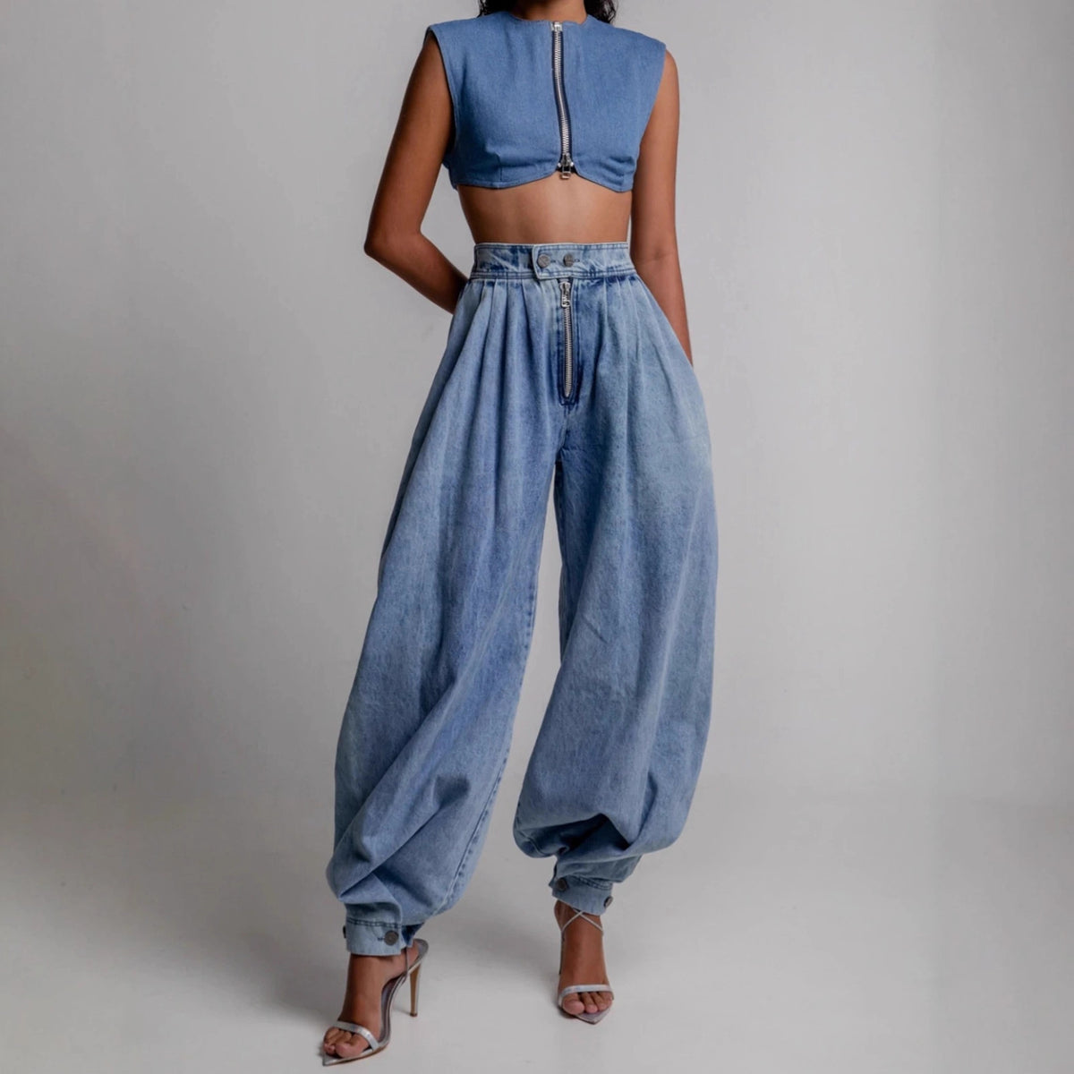 High-Waist Zip-Leg Tie-Detail Jeans