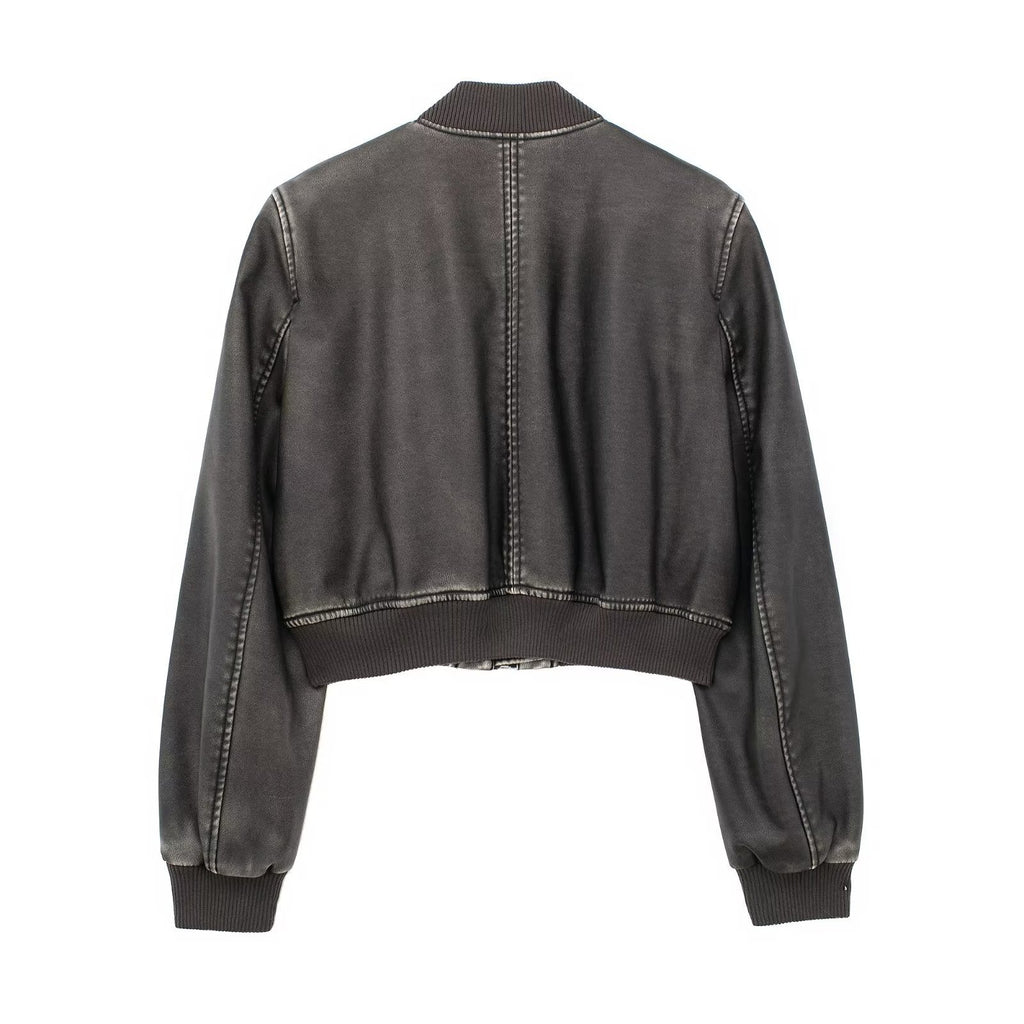 Women's Cropped Zip-Up Bomber Jacket