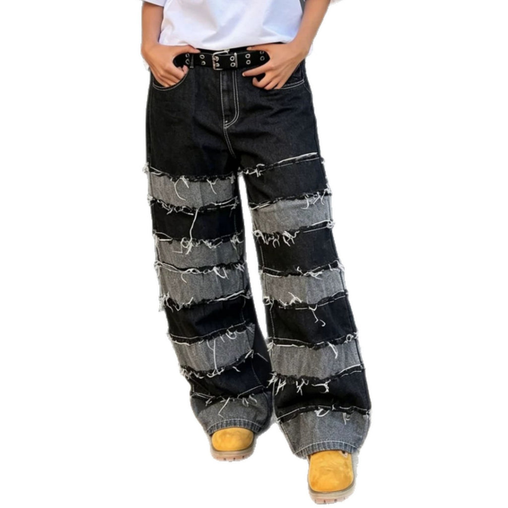 Deconstructed Patchwork Raw-Hem Jeans