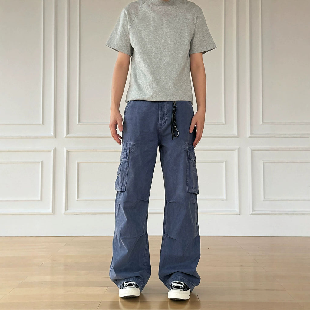 Washed Straight-Leg Drawstring Jeans