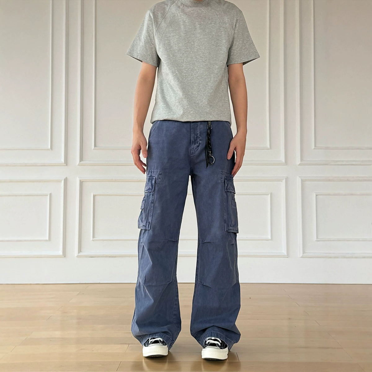 Washed Straight-Leg Drawstring Jeans