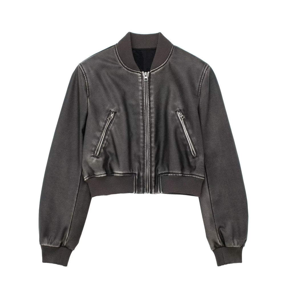 Women's Cropped Zip-Up Bomber Jacket