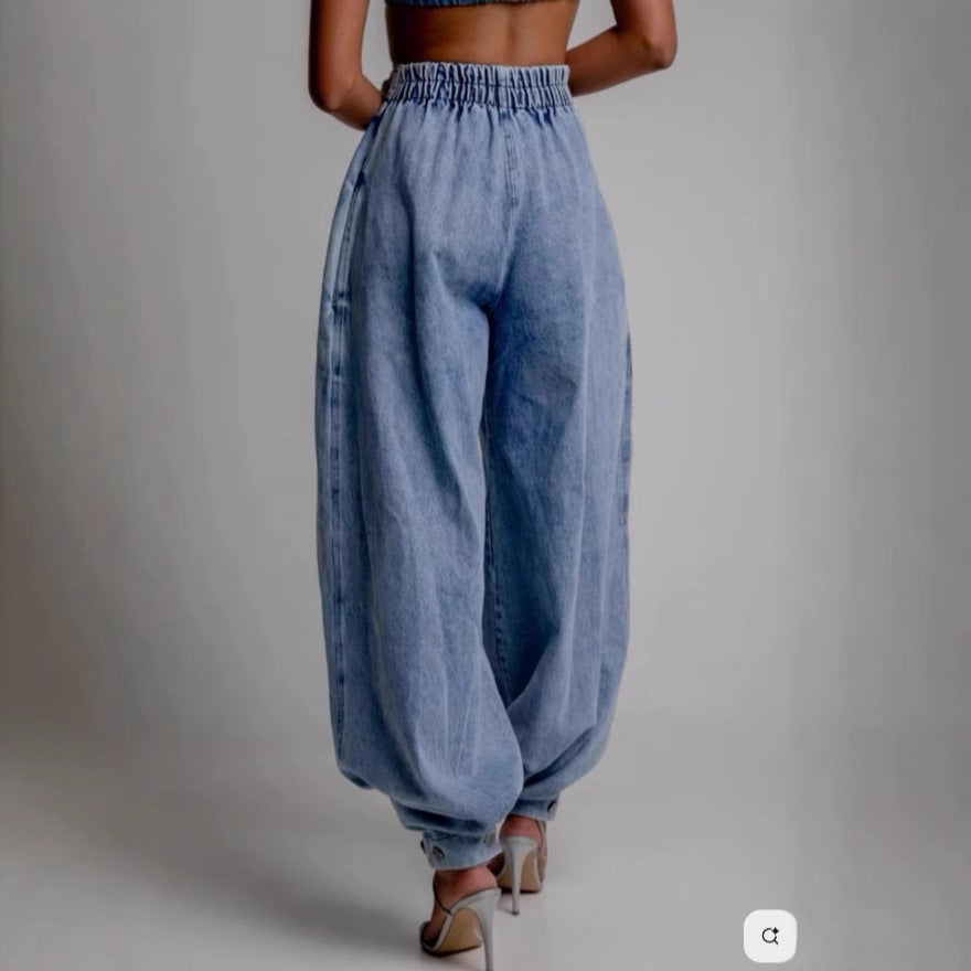 High-Waist Zip-Leg Tie-Detail Jeans