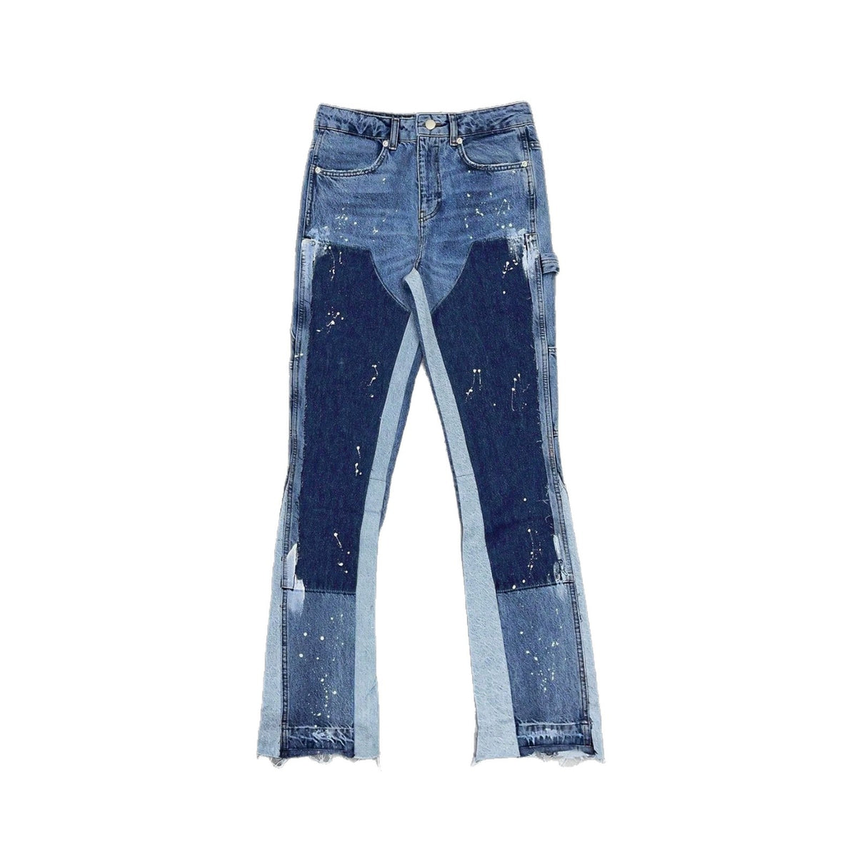Layered Patchwork Straight-Leg Jeans