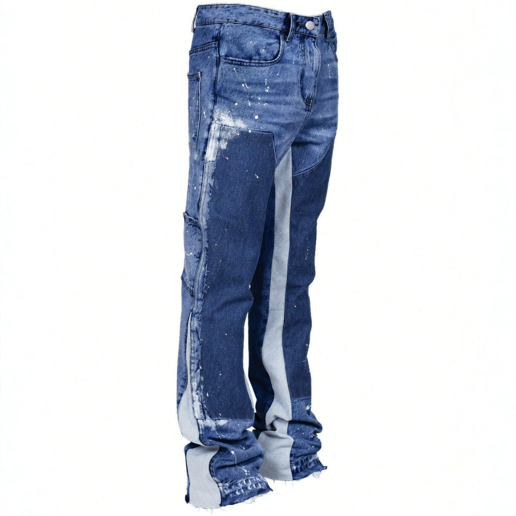 Layered Patchwork Straight-Leg Jeans