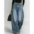 Metal Eyelet High-Waist Wide-Leg Jeans